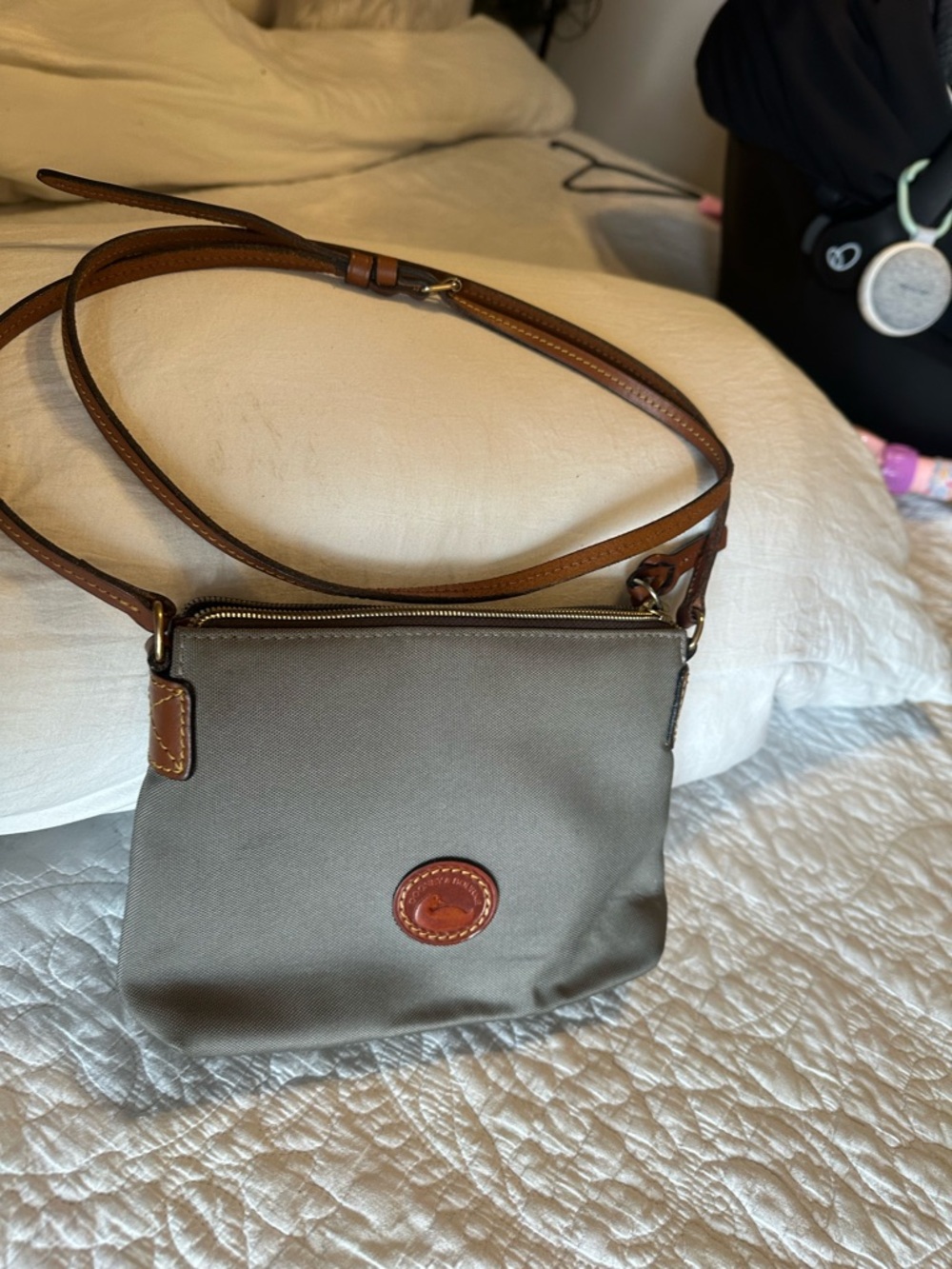 Dooney & Bourke Olive Crossbody with Brown Trim and Leather Patch